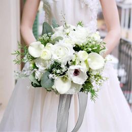 Wedding Flowers Popodion Bride Bouquet Bridesmaid White Fake WAS10183