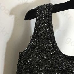 Basic Casual Dresses Luxury Sequin Knit Dress Women Sexy Camisole Dress Fashion Embroidery Dating Sundress Deep V Skirt Tank Dress 240304