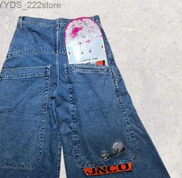 Jeans Jeans JNCO Retro Hip Hop Rock Pattern Blue Large Pocket Loose Harajuku Gothic Wide Leg Skateboard 240304