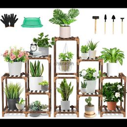 Other Garden Buildings Uneedem Wood Plant Stand Indoor Outdoor 5 Tiered 10 Potted Flower Plant Stands for Indoor Plants Multiple YQ240304