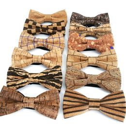 Brand New Cork Wood Men's Bow Tie Wooden Stripe Bow Ties Handmade Plaid Bowtie For Men Wedding Party Accessories Neckwear281K