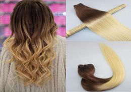 Human Hair Weave Ombre Dye Color Brazilian Virgin Hair Weft Bundle Extensions Two Tone 4Brown To 613 Bleached Blonde3660556