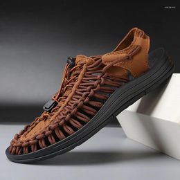 Sandals Lightweight Weave Men Casual Summer Shoes 2024 Men's All-match Luxury Leather Fashion Beach Non-Slip