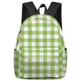 Backpack Green White Plaid Women Man Backpacks Waterproof Multi-Pocket School For Student Boys Girls Laptop Book Pack Mochilas