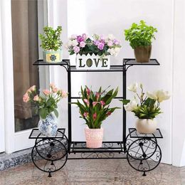 Other Garden Buildings Large Metal Flower Stand Indoor Garden Cart Plant Holder Wrought Iron Plants Display Shelf Rack Outdoor Decorating Garden YQ240304