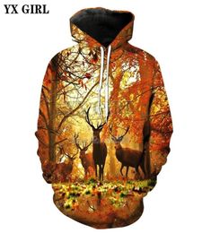 YX GIRL Drop New Fashion MenWomen hoodies animal forest deer 3d Print Slim Hoody Stylish Hooded Sweatshirt CX2007234939945
