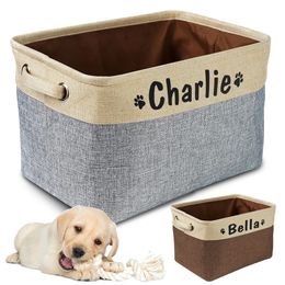 Personalised Pet Dog Toy Storage Basket Canvas Bag Foldable Toys Linen Box Bins Accessories Supplies 240220