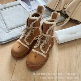 30% OFF Sports shoes 2024 White Deer Wu Xuanyi the same high-end autumn and winter plush Martin yellow sponge cake thick soled mid length fashionable womens boots