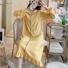 Women's Sleepwear Womens Size Pyjamas Autumn Middle Gown Long Plus Sleepshirt Cotton Sleeve Home Nightgowns Spring Cute Dressing Bubble