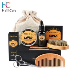 Products 6pcs/Set Beard Grooming Kit For Men Beard Oil Essential Oil Balm With Scissor Comb Brush Beard Growth Kit Barbe Daily Care Kit