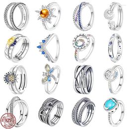 Cluster Rings Selling Couple Classic Charm Jewellery 925 Sterling Silver Dazzling Crown Sun Moon Dragonfly Ring Exquisite Commemorative Gift