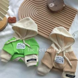 Hoodies Patchwork Hoodie Dog Clothes Cartoon Bear Small Dogs Clothing Cat Fashion Hip Hop Green Khaki Spring Autumn Boy Cute Pet Items