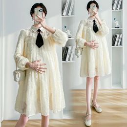 Dresses Maternity Chiffon Dress 2023 New Autumn Winter Clothes For Pregnant Women Solid Long Sleeve Loose Velvet Pregnancy Dresses