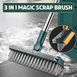 Cleaning Brushes Floor Scrub Brush 3 In 1 Cleaning Brush Long Handle Removable Wiper Magic Broom Brush Squeegee Tile Kitchen Cleaning ToolsL240304