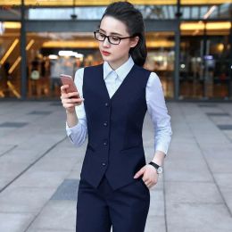 Waistcoats Business Vests Women Slim Fit OL Tops V Neck Formal Office Ladies Interview Coat Sleeveless Jacket Hotel Bar Work Wear Uniforms