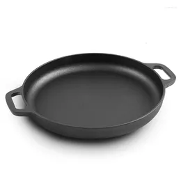 Pans Thickened Cast Iron Uncoated Grilled Pancake Fruit Tool Flat Frying Pan Household Non-stick Cooking Omelet Pot Glass Lid