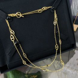 High Quality Luxury designer jewelry set Pig Nose Necklace Bracelet OT Buckle Long Sweater Chain Brass plating 18k gold