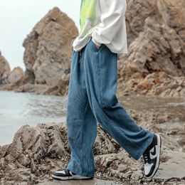 Men's Pants Haze Blue Work Baggy Corduroy Casual Autumn Classic Loose Straight Japanese Wide-leg Mopping Trousers