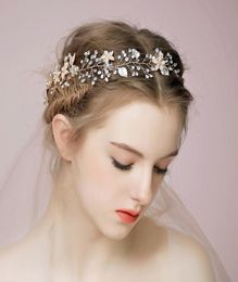 New Bridal Headbands With Pearls Crystals Rhinestones Flowers Women Handmade Hair Jewelry Wedding Headpieces Bridal Accessories BW6495254