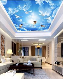 WDBH 3d ceiling mural wallpaper custom po Angels blue sky white clouds living room home decor 3d wall murals wallpaper for wall8417398