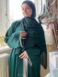 Ethnic Clothing Muslim Luxury Dubai Abayas For Women Kimono Cardigan Robe Femme Musulmane Fashion Solid Handmade Beading Evening Maxi