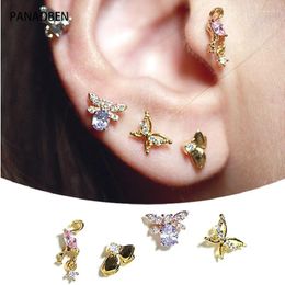 Stud Earrings PANAOBEN 925 Sterling Silver For Women Korea Mini Cute Bee Butterfly Jelly Crystal Fine Piercing
