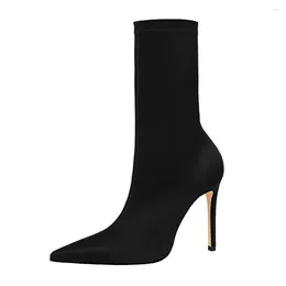 Dress Shoes LEDP Women Beauty High Heel Metal Buckle Nude Suede Patent Leather 10cm Sexy Pointed Toe Wedding Ankle Boots 34-44