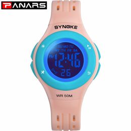 PANARS Fashion 5 Colors LED Children Watches WR50M Waterproof Kids Wristwatch Alarm Clock Multi-function Watches for Girls Boys3083