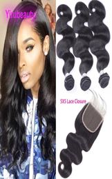 Indian Whole 4 Pieceslot Human Hair Bundles With 5X5 Lace Closure Body Wave Bundle With Top Closures Middle Three Part7955327