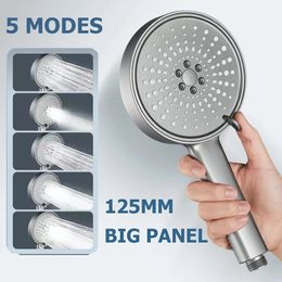 Big Panel Shower Head 5 Modes Adjustable Black High Pressure Spa Nozzle Handheld Showerhead Bathroom Accessories 240228