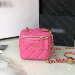 Barbie Pink Mirror High Quality Makeup Bag CC10A Chain Bag Designer Luxury Leather Diagonal Straddle Bag Exquisite Packaging Free Shipping 11CM