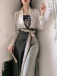 2023 chinese hanfu improved womens song dynasty clothes threepiece set spring and summer printed daily retro s380 240220