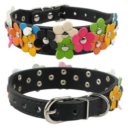 Dog Apparel Flower Cute Leather Studded Necklaces Pet Collars For Small Medium Dogs Chihuahua