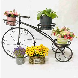 Other Garden Buildings 3 Tier Metal Bicycle Planter Black Flower Pot Holder Rack Shelf Three-wheeled Bike Plant Stand Indoor Outdoor Home Patio Decor YQ240304