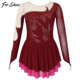 Stage Wear Children Ice Skating Clothes Shiny Ballet Dance Gymnastics Leotard Dress For Dancing Competition Kids Girls Figure