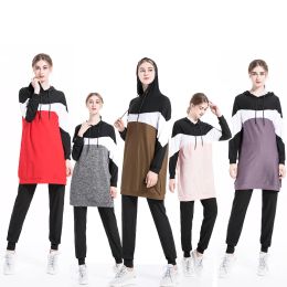 Sets Women Abaya Hooded Twopiece Suit Kaftan Islam Loose 2 Pieces Sets Islamic Clothing Marocain Sportswear Hijab Muslim Sets M3XL