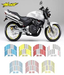 Motorcycle tire wheels multicolor stripe stickers antiscratch reflective protection decals 12 pieces for Honda Hornet 250 400 9005914906