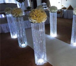 Sparkly Flower Vase Crystal Beaded Floor Pillars Tall Chandelier Centerpiece Luxury Flower stand Wedding Event Decoration3643721