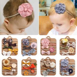 Hair Accessories 5Pcs/Set Flower Fabric Cloth Bow Print Baby Headband Elastic Nylon Bands Born Pography Props Kids