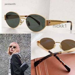 Arc de Triomphe Oval Frame Sunglasses CL40235 Womens Gold Wire Mirror Frame Green Lens Metal Mirror Leg Triplet Signature on Temple Q3AM