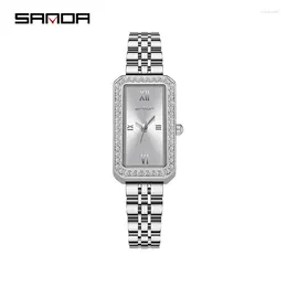 Wristwatches Fashion Sanda Top Brand Trendy Design Rectangle Dial Waterproof Quartz Movement Business Women Analogue Wrist Watch