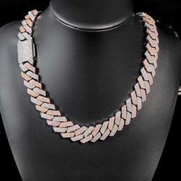 20mm Pink Silver Gold Plated Cuban Link Brass Chain Hip Hop Iced Out Diamond Bracelet Necklace Fine Jewelry for Men and Women