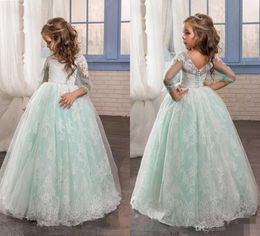 Romantic Mint Green Flower Girl Dress for Weddings Tulle with Lace Open Back Ball Gown first communion pageant dresses for girls4611135