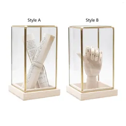 Jewellery Pouches Collectible Glass Display Case Decoration Container With Lid Wooden Base For Small Statue Handicrafts