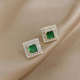 Stud Earrings DODOHAO Korea Design Luxury Inlaid Green Zircon Square Geometric Cute Small Exquisite Women's Prom Jewellery