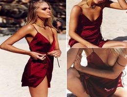 2018 New Ladies Sexy Silk Satin Night Dress Sleeveless Nighties Vneck Nightgown Sleepwear Nightwear For Women Sexy Lingerie S9232973155