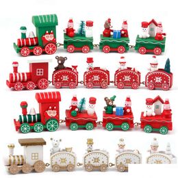 Party Favor 14 Color Design Christmas Wooden Train Kids Gift Merry Decoration For Home Little Decor Ornaments Drop Delivery Garden F Dhn5Q