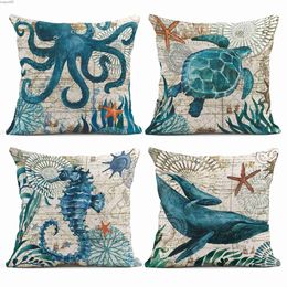 Chair Covers Sea Life Whale Octopus Returned Seahorse Pillowcase Home Decoration Living Room Sofa Cushion Cover 50*50 Linen Pillowcase 40*40