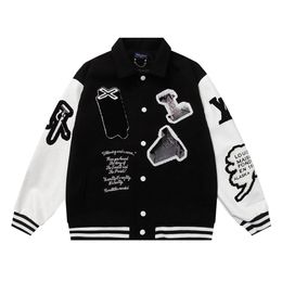 Designer mens jacket coat spring autumn baseball uniform hoodie fashion button embroidery patch stripe patchwork color M-XL 08