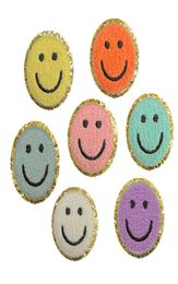 Notions Self Adhesive Smile Face Patches Preppy Glitter Chenille Letter Iron on Patch for Backpacks Hat Clothing Sew DIY Gift Gold1205562